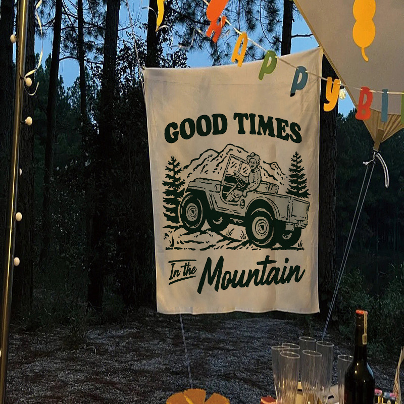 Ταπισέρι φόντου για χαλαρό κάμπινγκ – κοντό plush ύφασμα, 100% πολυεστέρα, ορθογώνιο σχήμα, μοτίβο τοπίου, ψηφιακή μεταφορά θερμότητας