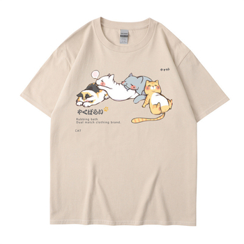 Ανδρικό T-shirt σε στιλ Χιπ-χοπ — χαλαρή γραμμή, βαμβάκι, κοντό μανίκι, στρογγυλή λαιμόκοψη, εκτύπωση καρτούν