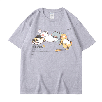 Ανδρικό T-shirt σε στιλ Χιπ-χοπ — χαλαρή γραμμή, βαμβάκι, κοντό μανίκι, στρογγυλή λαιμόκοψη, εκτύπωση καρτούν