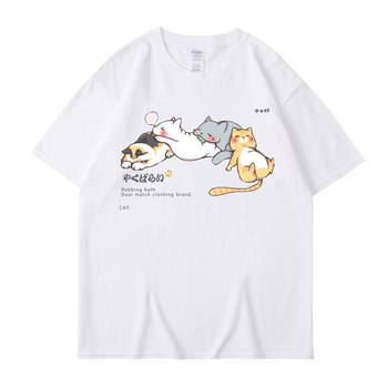 Ανδρικό T-shirt σε στιλ Χιπ-χοπ — χαλαρή γραμμή, βαμβάκι, κοντό μανίκι, στρογγυλή λαιμόκοψη, εκτύπωση καρτούν