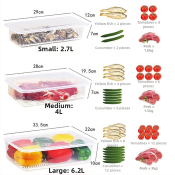 Κουτί αποθήκευσης ψυγείου ιαπωνικού στυλ με αποστράγγιση, PP πλαστικό, ορθογώνιο, με καπάκι, διατηρεί φρεσκάδα