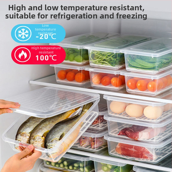 Κουτί αποθήκευσης ψυγείου ιαπωνικού στυλ με αποστράγγιση, PP πλαστικό, ορθογώνιο, με καπάκι, διατηρεί φρεσκάδα