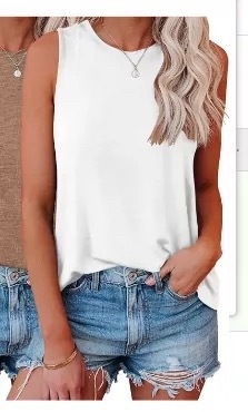 Ženski T-shirt bez rukava od pamuka i spandexa, s printom, okrugli izrez, opušten kroj.
