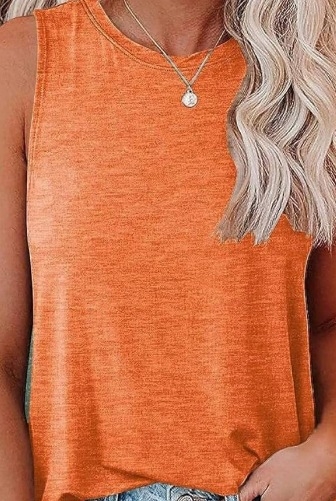Ženski T-shirt bez rukava od pamuka i spandexa, s printom, okrugli izrez, opušten kroj.