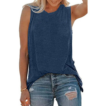 Ženski T-shirt bez rukava od pamuka i spandexa, s printom, okrugli izrez, opušten kroj.