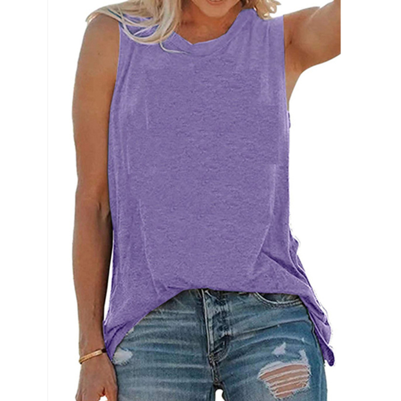 Ženski T-shirt bez rukava od pamuka i spandexa, s printom, okrugli izrez, opušten kroj.