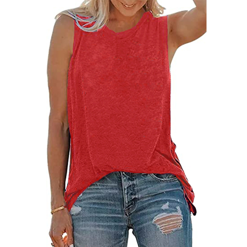 Ženski T-shirt bez rukava od pamuka i spandexa, s printom, okrugli izrez, opušten kroj.