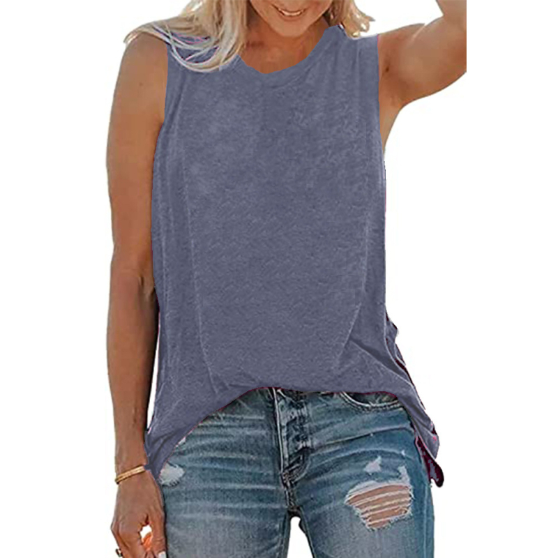 Ženski T-shirt bez rukava od pamuka i spandexa, s printom, okrugli izrez, opušten kroj.