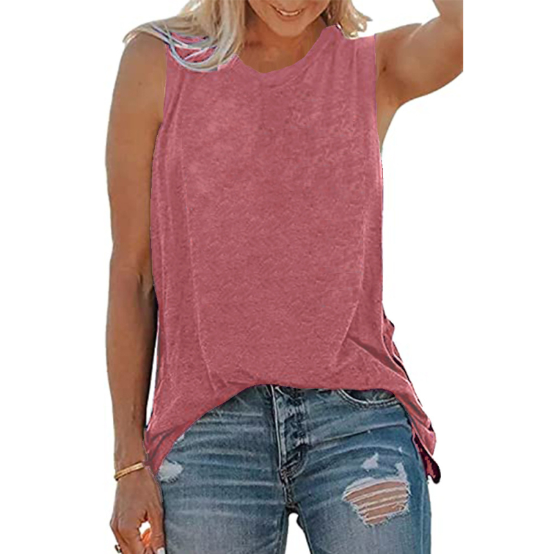 Ženski T-shirt bez rukava od pamuka i spandexa, s printom, okrugli izrez, opušten kroj.
