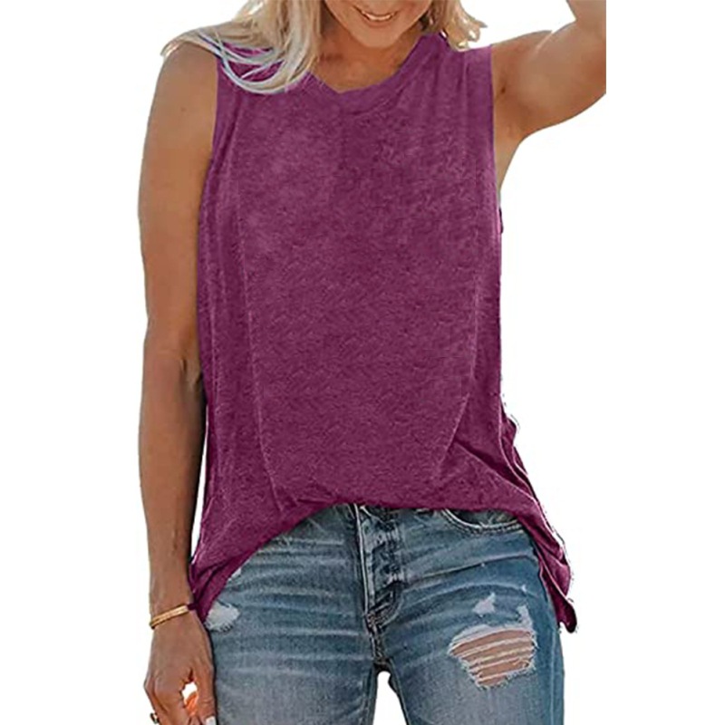 Ženski T-shirt bez rukava od pamuka i spandexa, s printom, okrugli izrez, opušten kroj.