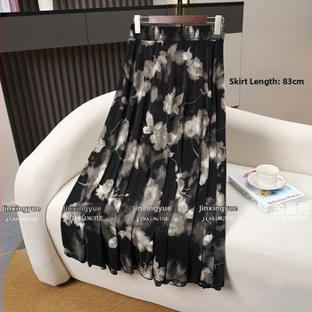 83 cm duga suknja za žene srednje dobi i starije, ljeto, široka zvonolika silueta, elastični pojas, drapirana Ice Silk tkanina, majčin stil, suknja za ples na trgu, elegantna