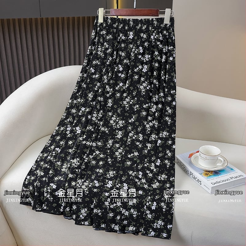 83 cm duga suknja za žene srednje dobi i starije, ljeto, široka zvonolika silueta, elastični pojas, drapirana Ice Silk tkanina, majčin stil, suknja za ples na trgu, elegantna