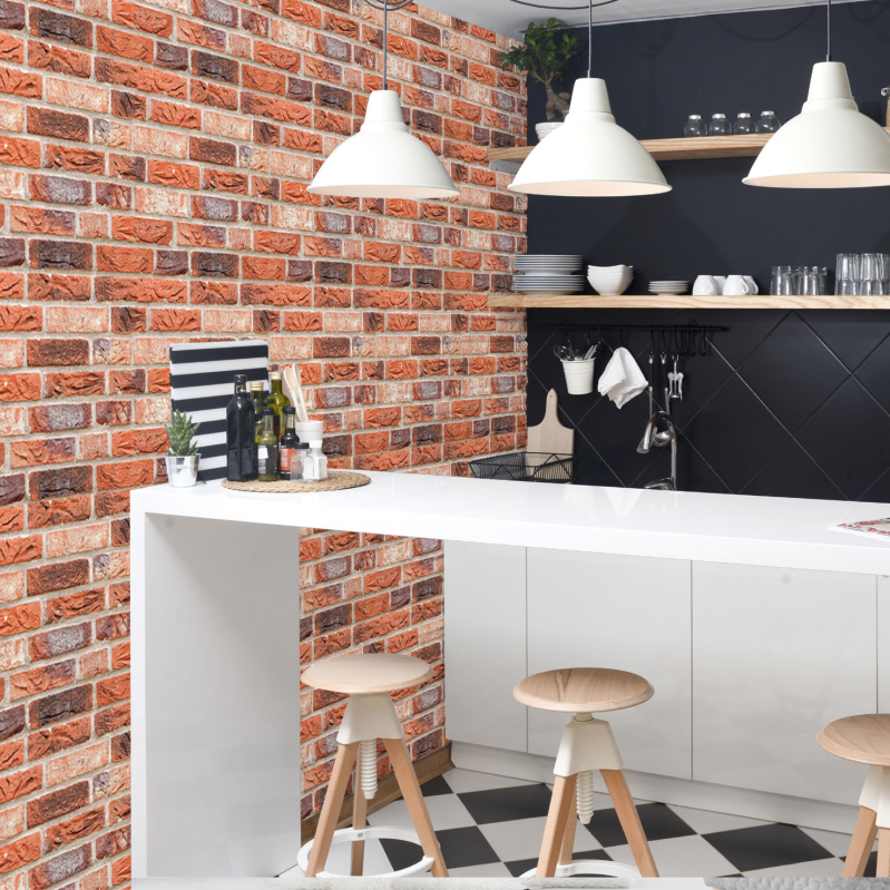 3D Öntapadós falitapas textúra tégla, vastagított vízálló PVC anyag, antibakteriális és penészmentes dekor a nappalira és hálószobára