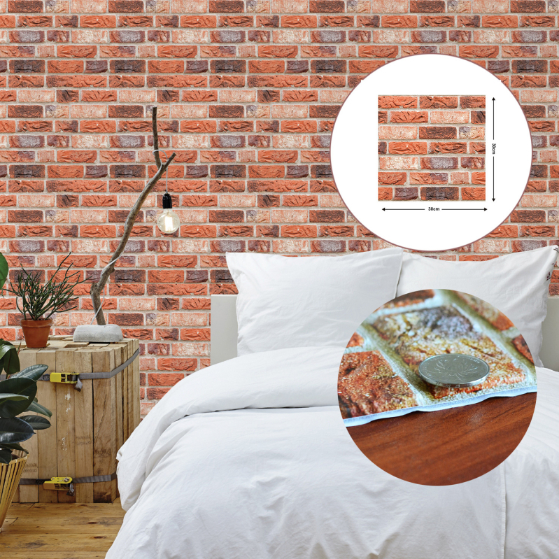 3D Öntapadós falitapas textúra tégla, vastagított vízálló PVC anyag, antibakteriális és penészmentes dekor a nappalira és hálószobára