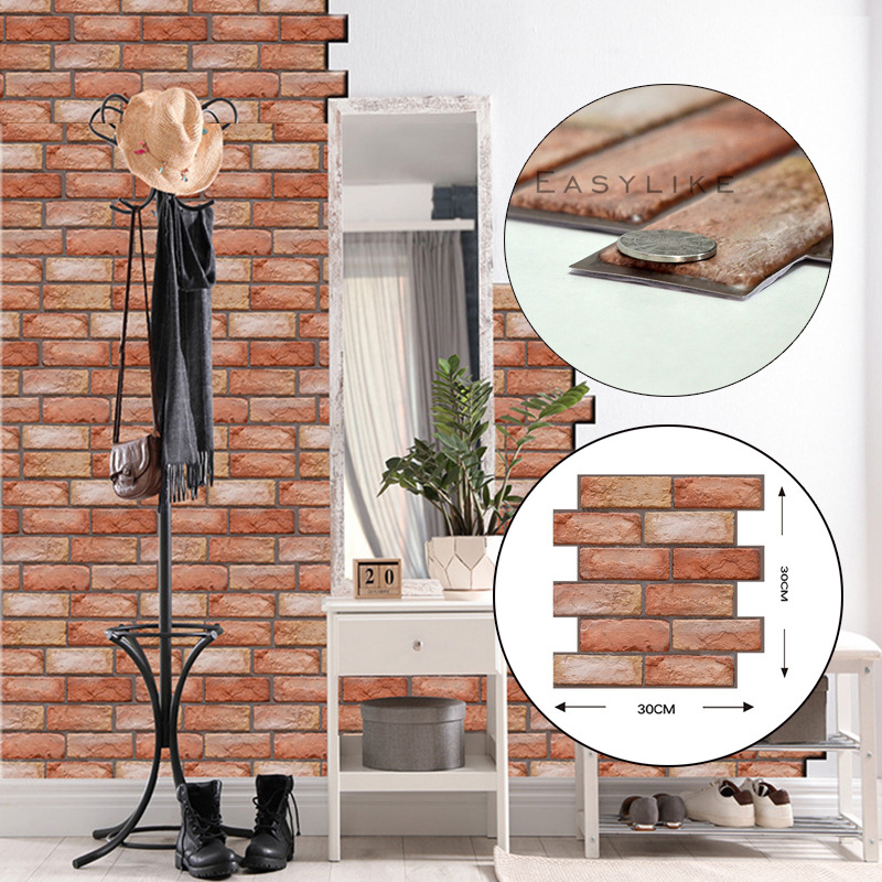 3D Öntapadós falitapas textúra tégla, vastagított vízálló PVC anyag, antibakteriális és penészmentes dekor a nappalira és hálószobára