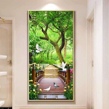 Декоративна стенна картина за антре и коридор, рамка от алуминиев сплав, основа платно, еднопанелна, завършек с пръскана боя, стил светло лукс, за окачване