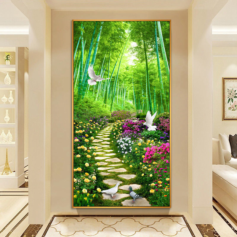 Декоративна стенна картина за антре и коридор, рамка от алуминиев сплав, основа платно, еднопанелна, завършек с пръскана боя, стил светло лукс, за окачване