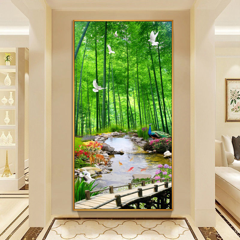 Декоративна стенна картина за антре и коридор, рамка от алуминиев сплав, основа платно, еднопанелна, завършек с пръскана боя, стил светло лукс, за окачване