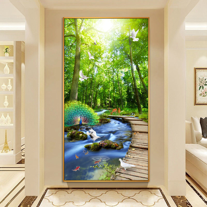 Декоративна стенна картина за антре и коридор, рамка от алуминиев сплав, основа платно, еднопанелна, завършек с пръскана боя, стил светло лукс, за окачване