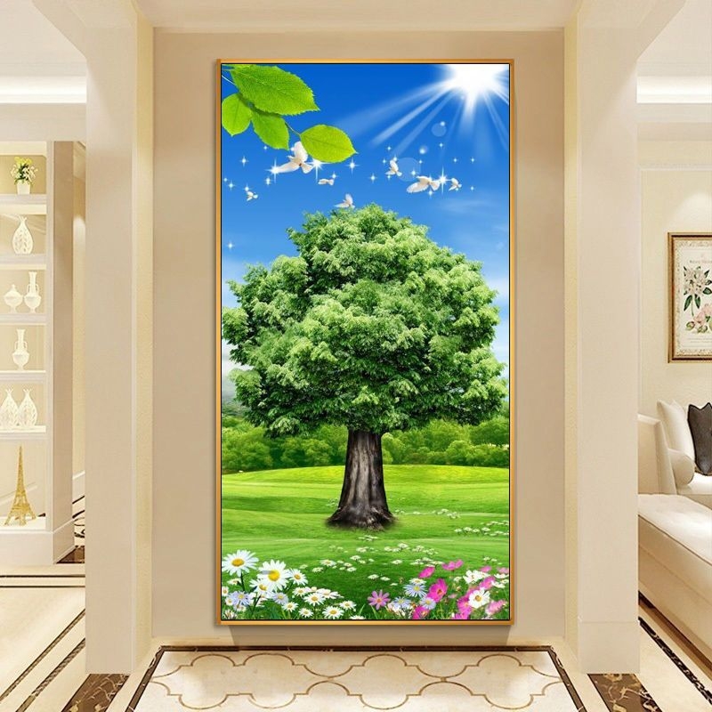 Декоративна стенна картина за антре и коридор, рамка от алуминиев сплав, основа платно, еднопанелна, завършек с пръскана боя, стил светло лукс, за окачване