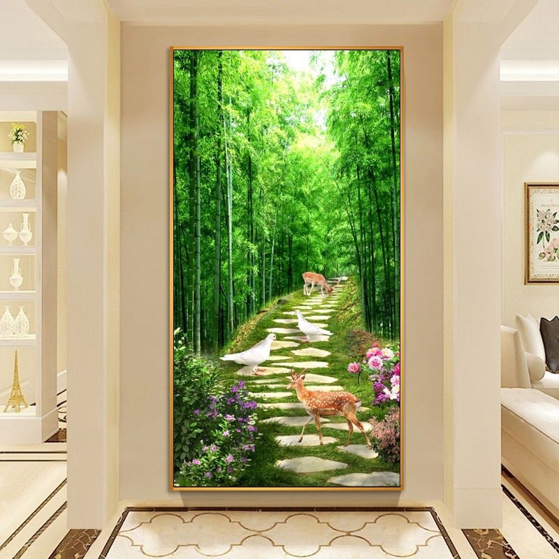 Декоративна стенна картина за антре и коридор, рамка от алуминиев сплав, основа платно, еднопанелна, завършек с пръскана боя, стил светло лукс, за окачване