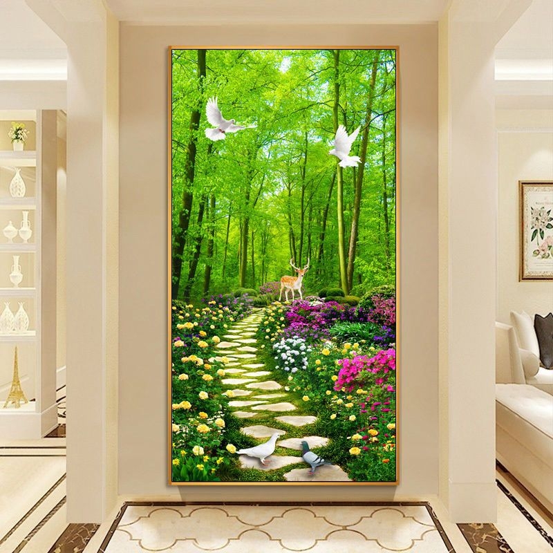 Декоративна стенна картина за антре и коридор, рамка от алуминиев сплав, основа платно, еднопанелна, завършек с пръскана боя, стил светло лукс, за окачване