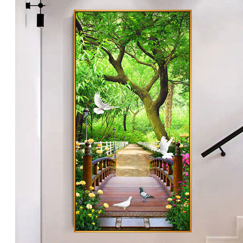 Декоративна стенна картина за антре и коридор, рамка от алуминиев сплав, основа платно, еднопанелна, завършек с пръскана боя, стил светло лукс, за окачване