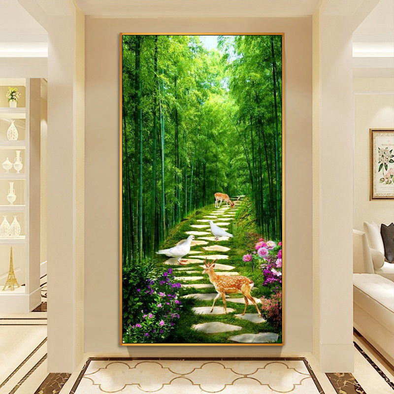 Декоративна стенна картина за антре и коридор, рамка от алуминиев сплав, основа платно, еднопанелна, завършек с пръскана боя, стил светло лукс, за окачване