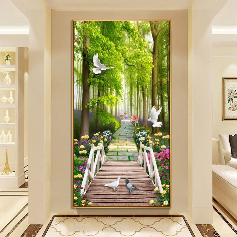 Декоративна стенна картина за антре и коридор, рамка от алуминиев сплав, основа платно, еднопанелна, завършек с пръскана боя, стил светло лукс, за окачване