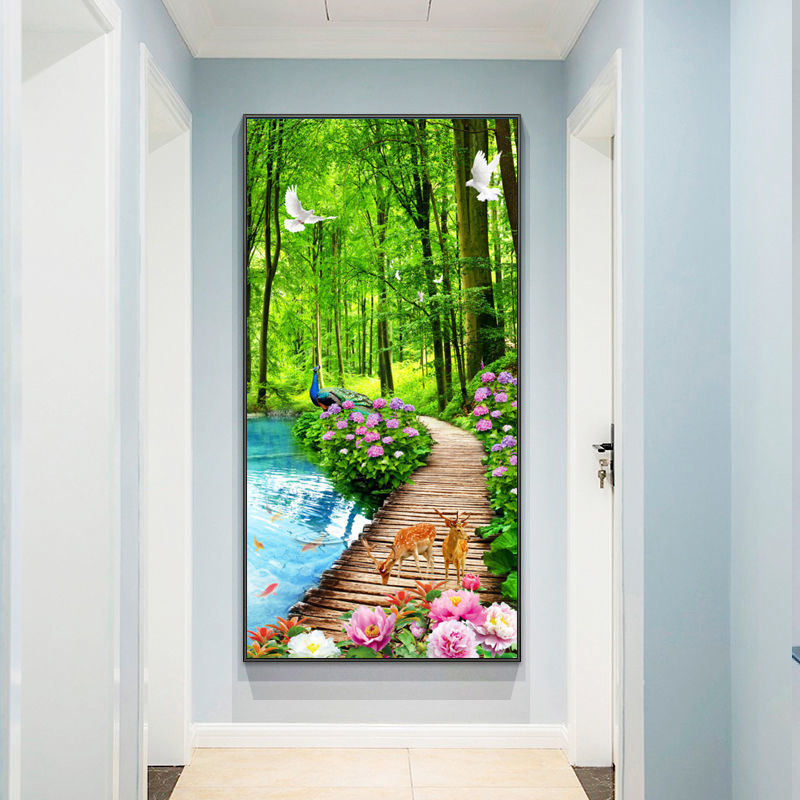 Декоративна стенна картина за антре и коридор, рамка от алуминиев сплав, основа платно, еднопанелна, завършек с пръскана боя, стил светло лукс, за окачване