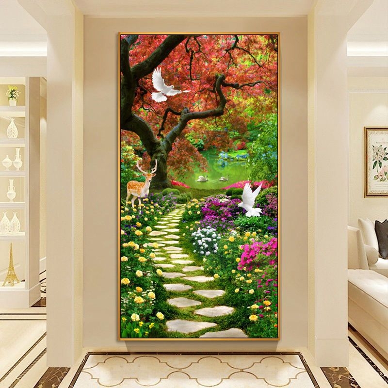 Декоративна стенна картина за антре и коридор, рамка от алуминиев сплав, основа платно, еднопанелна, завършек с пръскана боя, стил светло лукс, за окачване