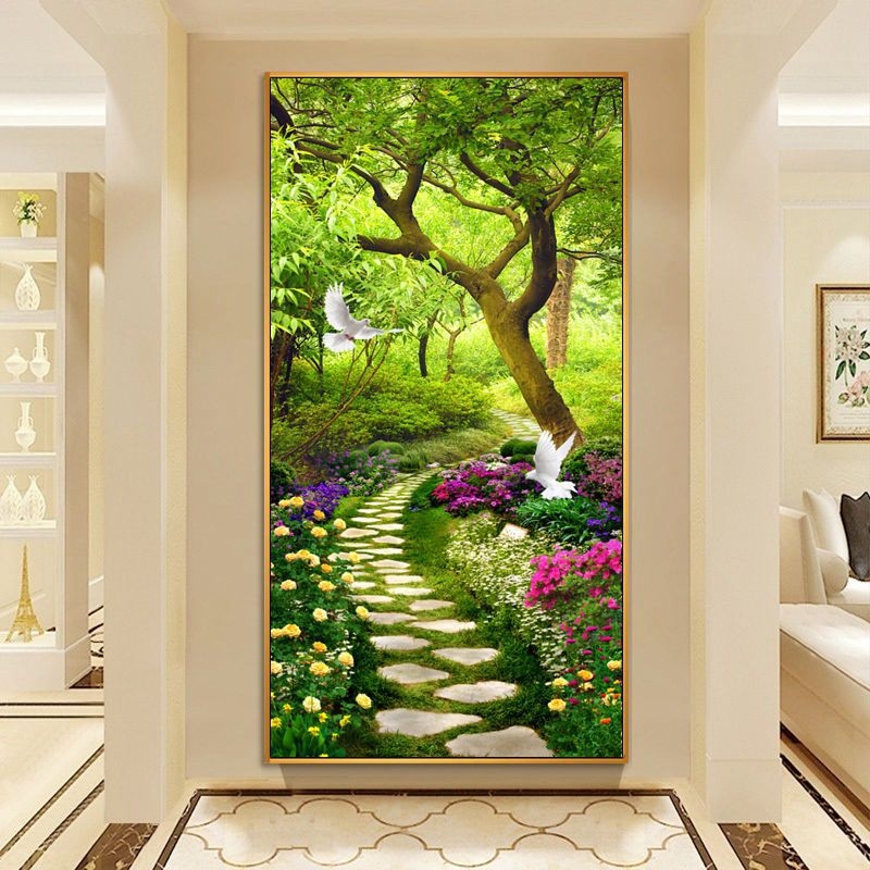 Декоративна стенна картина за антре и коридор, рамка от алуминиев сплав, основа платно, еднопанелна, завършек с пръскана боя, стил светло лукс, за окачване