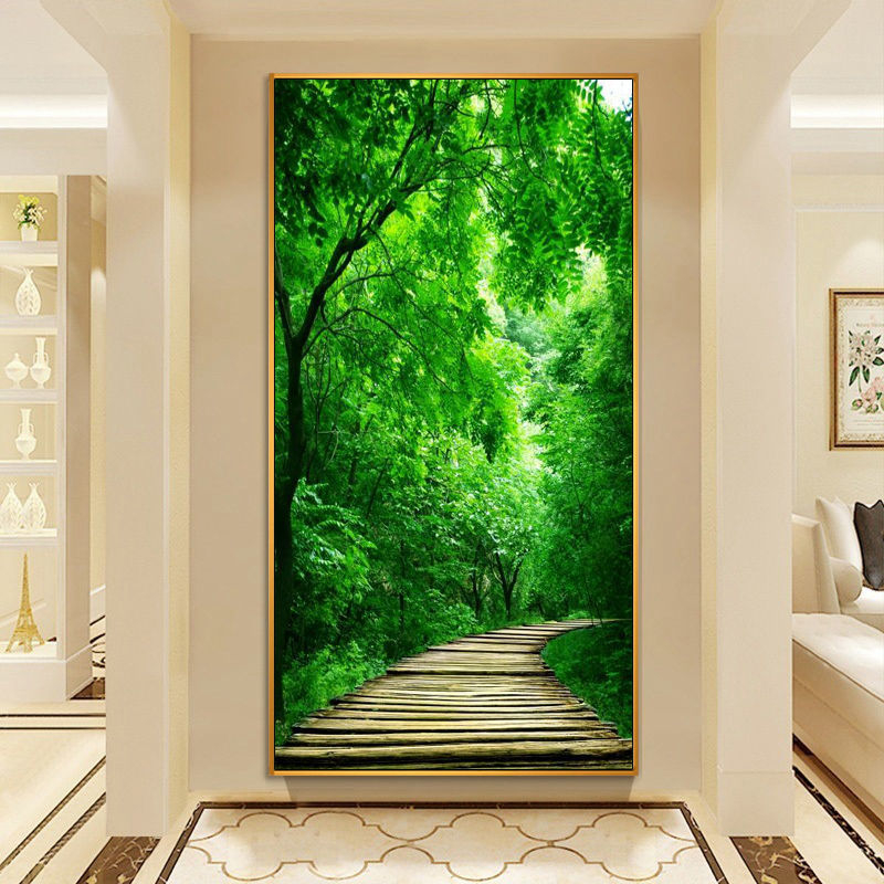 Декоративна стенна картина за антре и коридор, рамка от алуминиев сплав, основа платно, еднопанелна, завършек с пръскана боя, стил светло лукс, за окачване