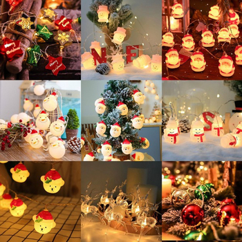 LED χριστουγεννιάτικη σειρά φωτισμού με φιγούρες Άγιος Βασίλης, χιονάνθρωπος και τάρανδος; 10 LED; IP44 προστασία; φωτεινότητα 3000 lm; τροφοδοσία με μπαταρία και USB; χειροκίνητος έλεγχος