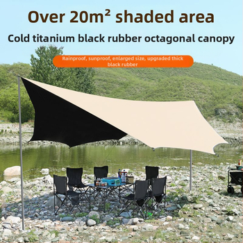 Vinilinė pavėsinė palapinė su stalu ir kėdėmis – kemptingo komplektas iš šešių dalių, apsauga nuo saulės, vėjo ir lietaus, didelis skėtis; keturi metų laikai, svoris 2900 g, stiebo medžiaga: sustiprintas geležies strypas, išorinė palapinė: titano juoda dan