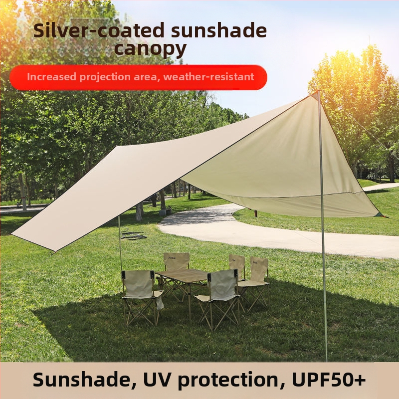 Винилова навес палатка за къмпинг с маси и столове – шестчастен комплект, защита от слънце, вятър и дъжд; четирисезонна, тегло 2900 g, прът: подсилен железен; външна палатка: титаново черно покритие; водоустойчивост 2000–3000 мм