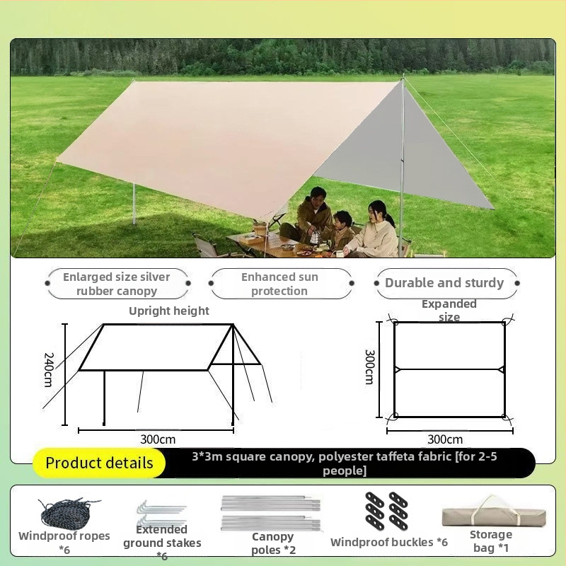Vinilinė pavėsinė palapinė su stalu ir kėdėmis – kemptingo komplektas iš šešių dalių, apsauga nuo saulės, vėjo ir lietaus, didelis skėtis; keturi metų laikai, svoris 2900 g, stiebo medžiaga: sustiprintas geležies strypas, išorinė palapinė: titano juoda dan