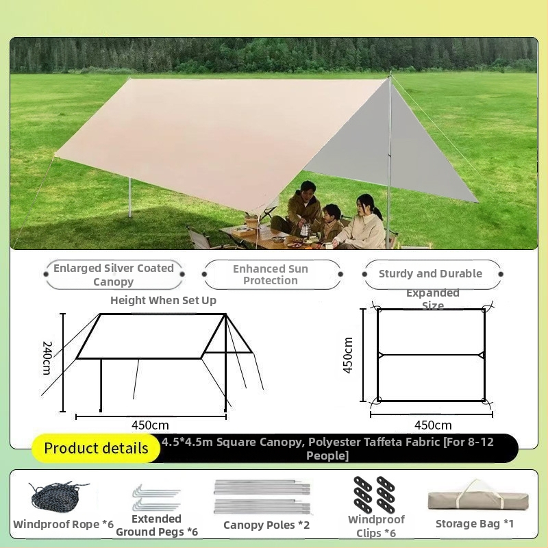 Vinilinė pavėsinė palapinė su stalu ir kėdėmis – kemptingo komplektas iš šešių dalių, apsauga nuo saulės, vėjo ir lietaus, didelis skėtis; keturi metų laikai, svoris 2900 g, stiebo medžiaga: sustiprintas geležies strypas, išorinė palapinė: titano juoda dan