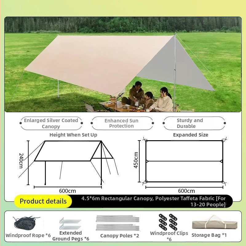 Vinilinė pavėsinė palapinė su stalu ir kėdėmis – kemptingo komplektas iš šešių dalių, apsauga nuo saulės, vėjo ir lietaus, didelis skėtis; keturi metų laikai, svoris 2900 g, stiebo medžiaga: sustiprintas geležies strypas, išorinė palapinė: titano juoda dan