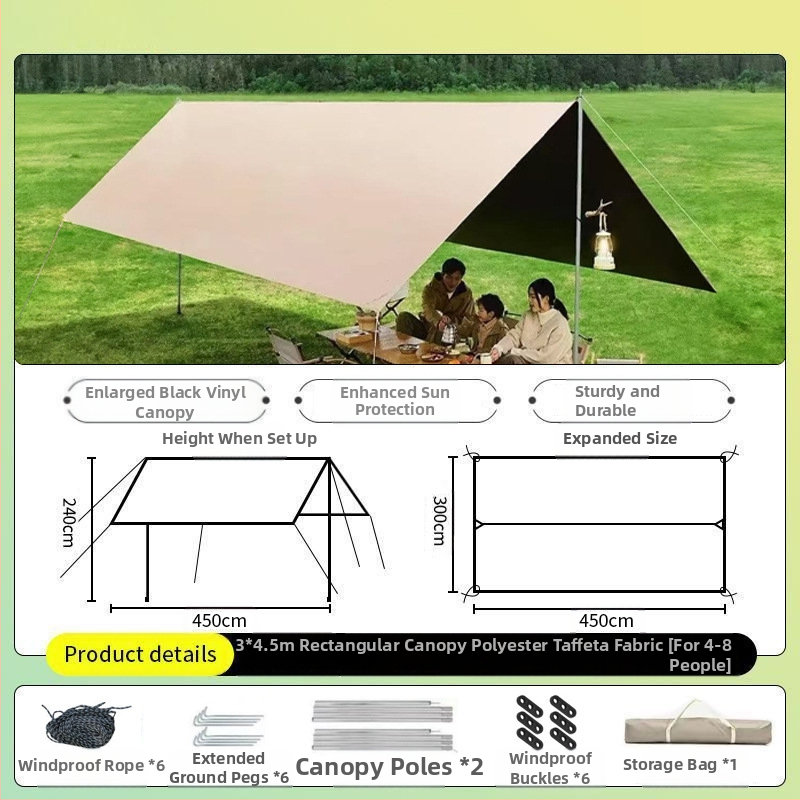 Vinilinė pavėsinė palapinė su stalu ir kėdėmis – kemptingo komplektas iš šešių dalių, apsauga nuo saulės, vėjo ir lietaus, didelis skėtis; keturi metų laikai, svoris 2900 g, stiebo medžiaga: sustiprintas geležies strypas, išorinė palapinė: titano juoda dan