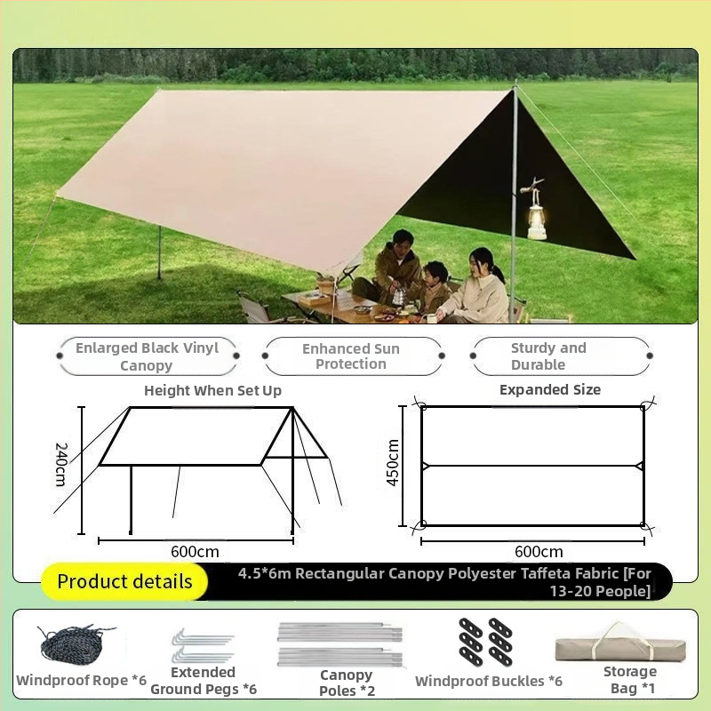 Vinilinė pavėsinė palapinė su stalu ir kėdėmis – kemptingo komplektas iš šešių dalių, apsauga nuo saulės, vėjo ir lietaus, didelis skėtis; keturi metų laikai, svoris 2900 g, stiebo medžiaga: sustiprintas geležies strypas, išorinė palapinė: titano juoda dan