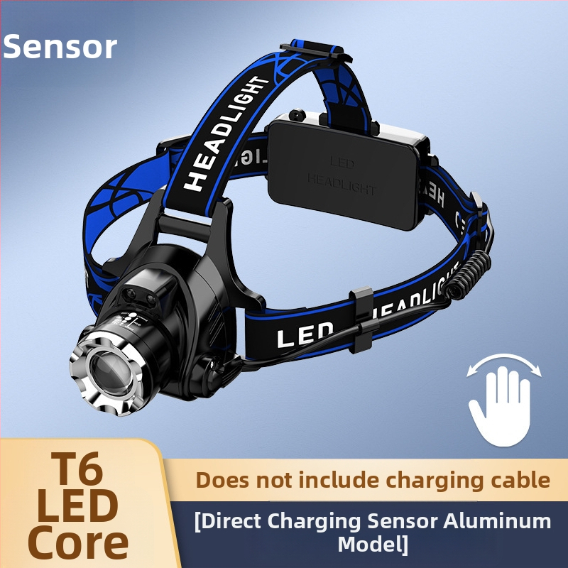 LED galvos žibintas su teleskopiniu zoomu – modelis V9, įkraunamas, indukcinis jungiklis, atsparus vandeniui
