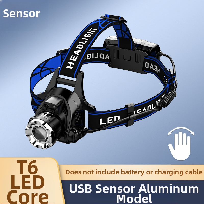 LED galvos žibintas su teleskopiniu zoomu – modelis V9, įkraunamas, indukcinis jungiklis, atsparus vandeniui