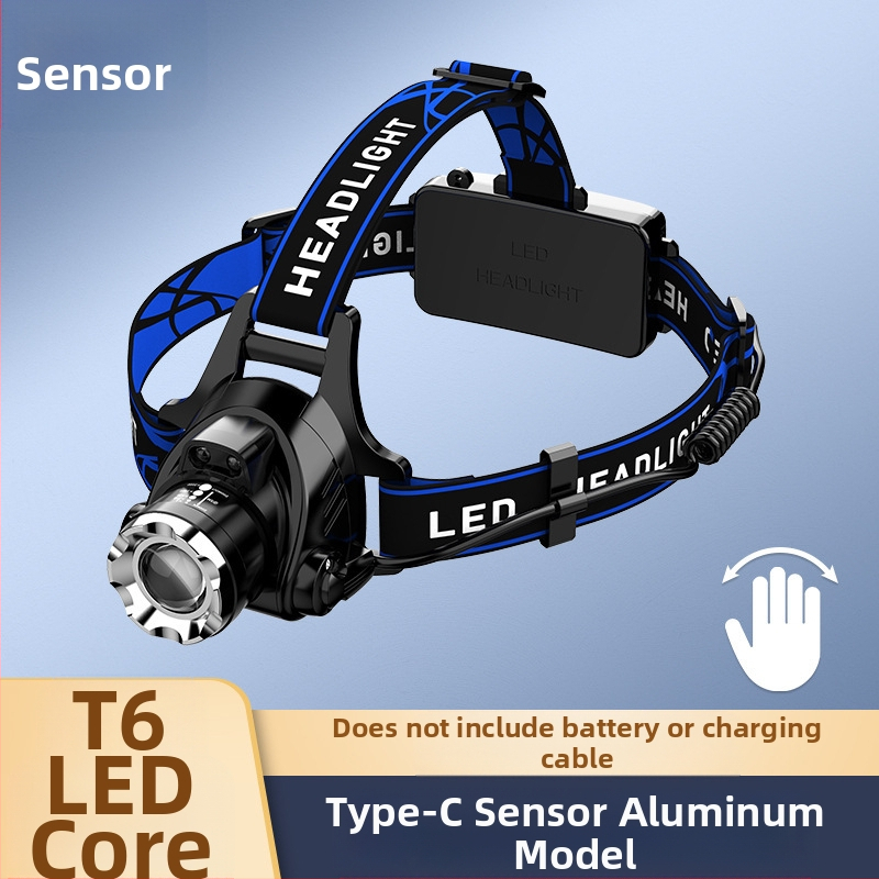 LED galvos žibintas su teleskopiniu zoomu – modelis V9, įkraunamas, indukcinis jungiklis, atsparus vandeniui