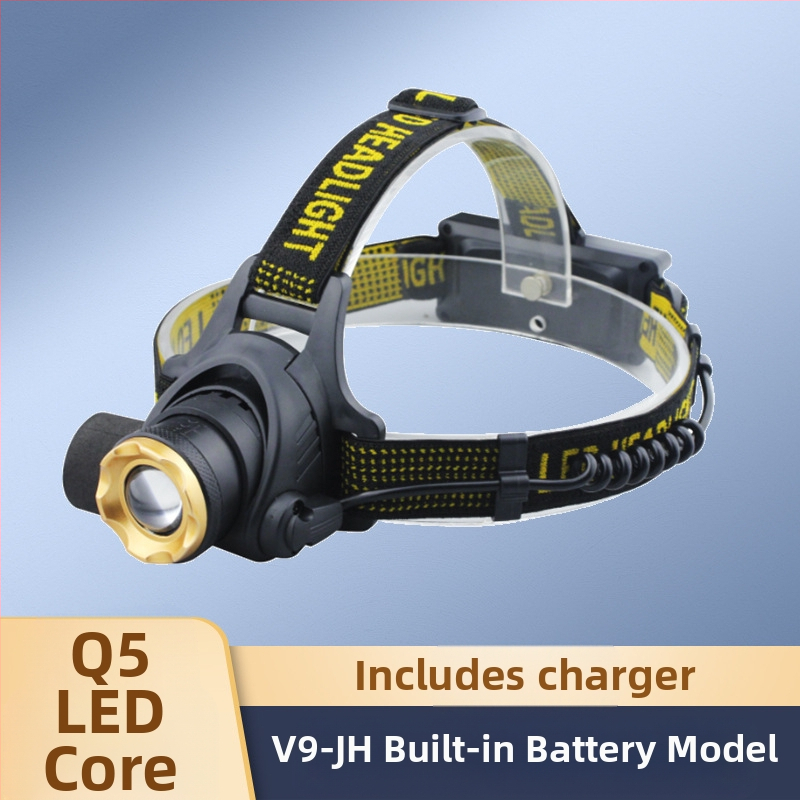 LED galvos žibintas su teleskopiniu zoomu – modelis V9, įkraunamas, indukcinis jungiklis, atsparus vandeniui