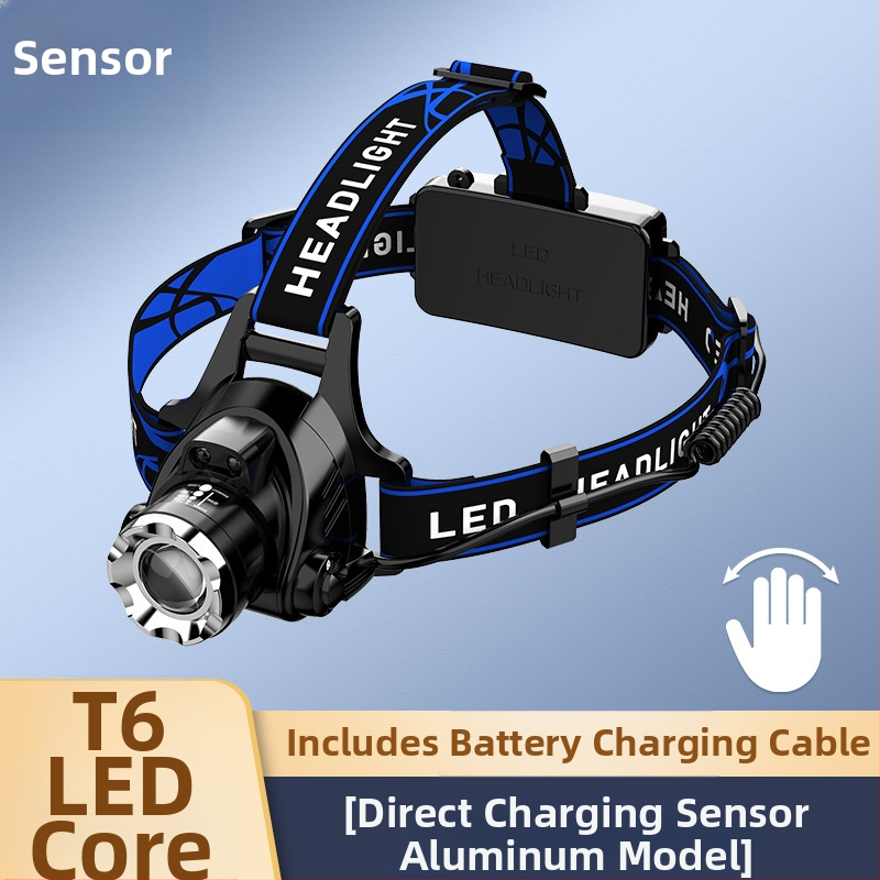 LED galvos žibintas su teleskopiniu zoomu – modelis V9, įkraunamas, indukcinis jungiklis, atsparus vandeniui