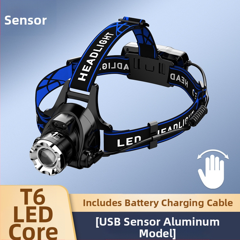 LED galvos žibintas su teleskopiniu zoomu – modelis V9, įkraunamas, indukcinis jungiklis, atsparus vandeniui