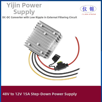 Automobilinis DC-DC keitiklis 48V į 12V, 10–30A, IP67 atsparus vandeniui, įvestis 18–75V, išvestis 12V DC, su perjungiamu maitinimo šaltiniu