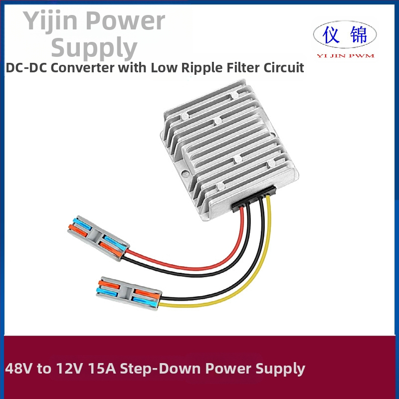 Automobilinis DC-DC keitiklis 48V į 12V, 10–30A, IP67 atsparus vandeniui, įvestis 18–75V, išvestis 12V DC, su perjungiamu maitinimo šaltiniu