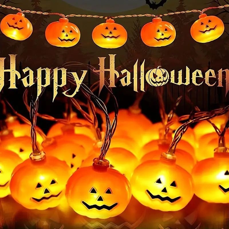HALLOWEEN LED gaismas virtene ar ķirbja, spoku, galvaskausa un zirnekļa motīviem - 20 LED, 4,5V, Sanan LED, 2700K silti balts, USB/bateriju barošana